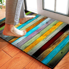 Vintage Wood Print Kitchen Rug Soft Cushioned Anti Fatigue Memory Foam