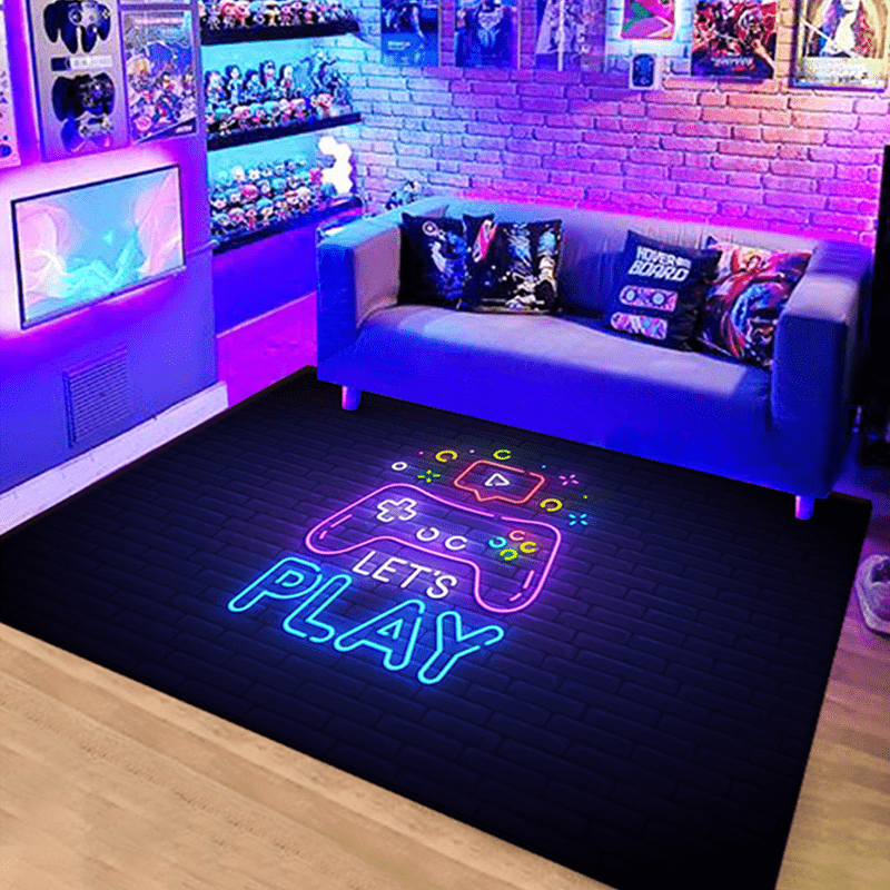 Large Neon Video Game Floor Mat Gamer Carpet for Living Room and Bedroom