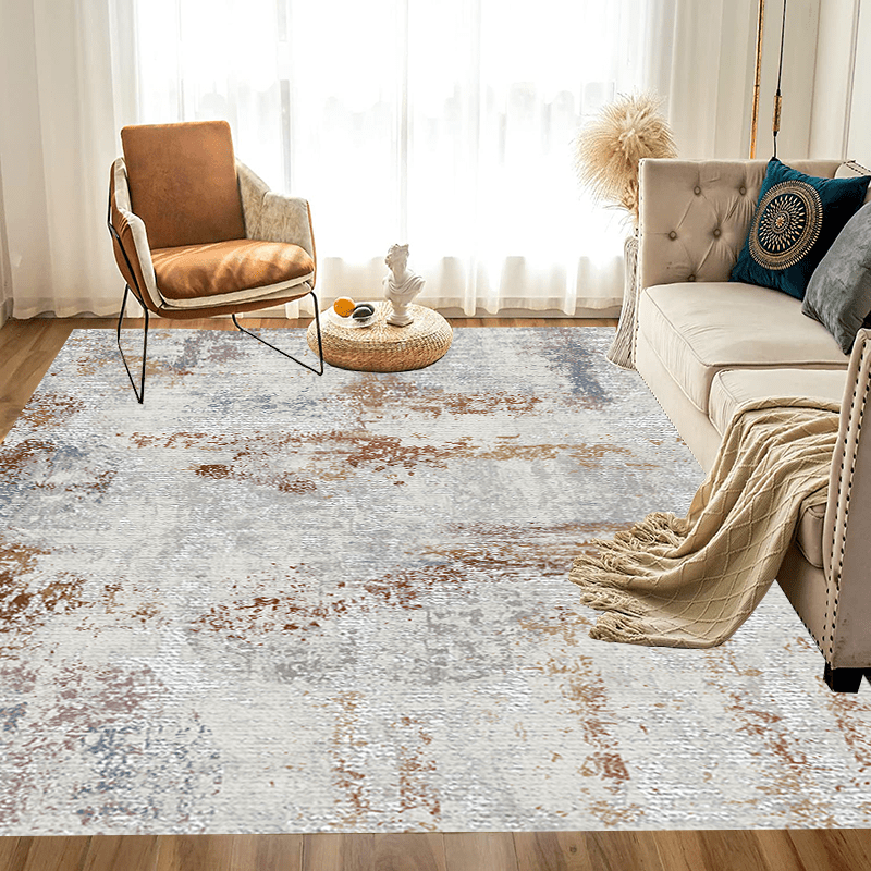 Modern Abstract Area Rug Soft Distressed Washable Carpet Living Room