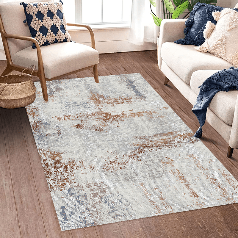 Modern Abstract Area Rug Soft Distressed Washable Carpet Living Room