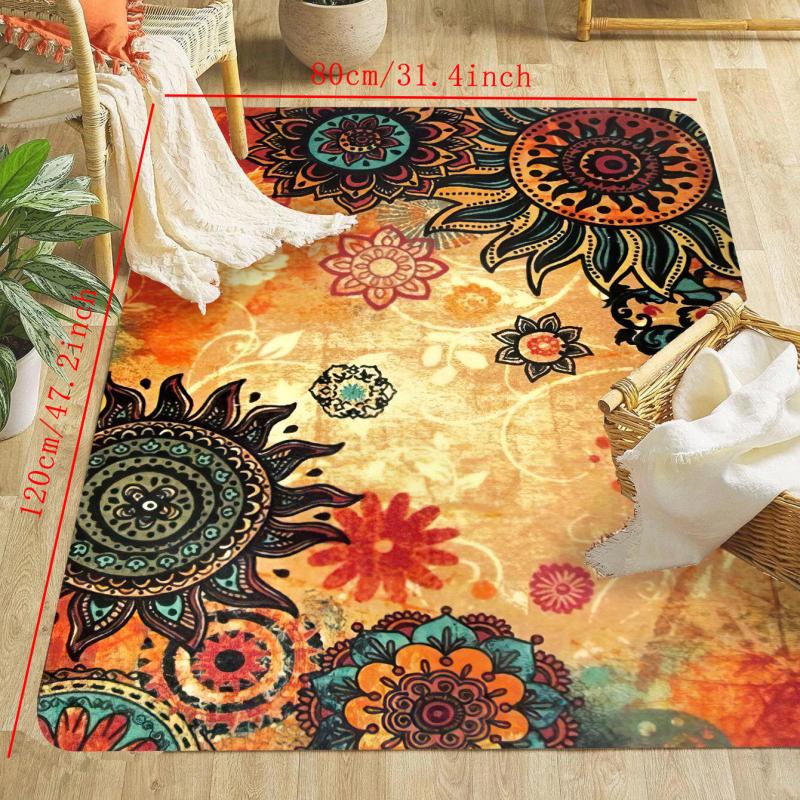 Boho Retro Non Skid Area Rug Machine Washable for Living Room Bedroom