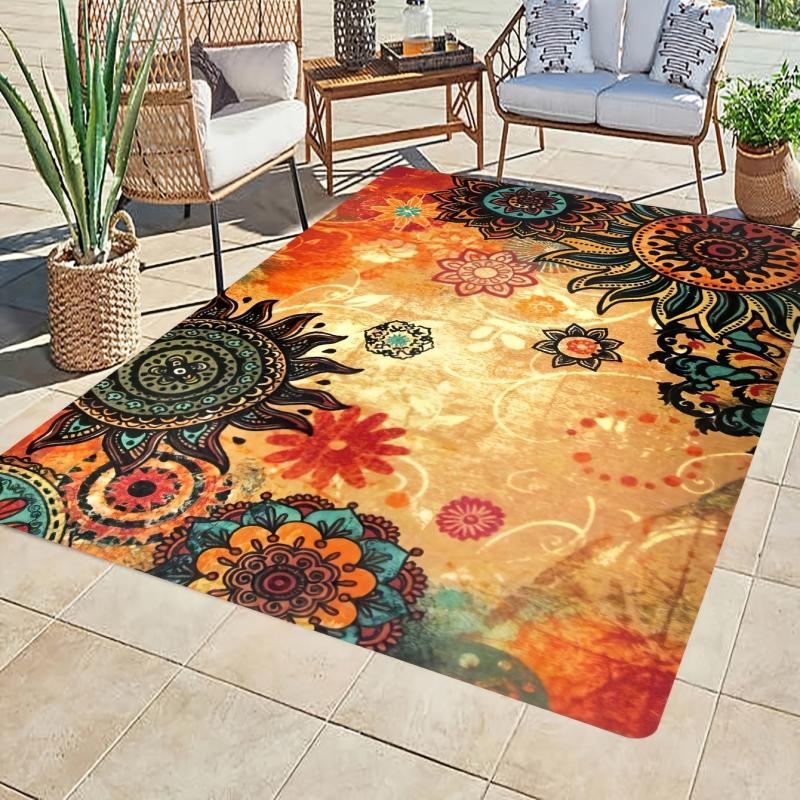 Boho Retro Non Skid Area Rug Machine Washable for Living Room Bedroom