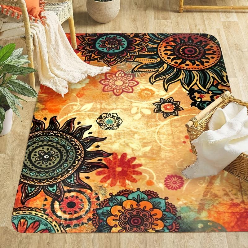 Boho Retro Non Skid Area Rug Machine Washable for Living Room Bedroom