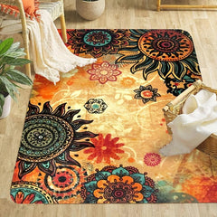 Boho Retro Non Skid Area Rug Machine Washable for Living Room Bedroom