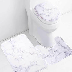 3pcs Marble Print Memory Foam Toilet Mat Set