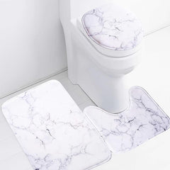 3pcs Marble Print Memory Foam Toilet Mat Set