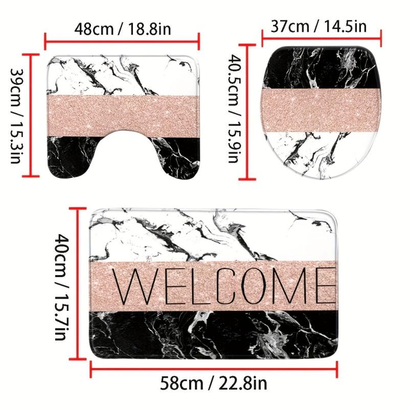 3pcs Marble Print Memory Foam Toilet Mat Set