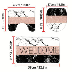 3pcs Marble Print Memory Foam Toilet Mat Set