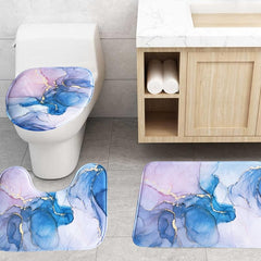 3pcs Marble Print Memory Foam Toilet Mat Set