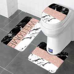 3pcs Marble Print Memory Foam Toilet Mat Set