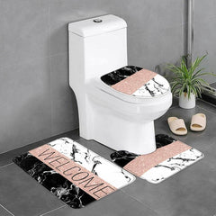 3pcs Marble Print Memory Foam Toilet Mat Set