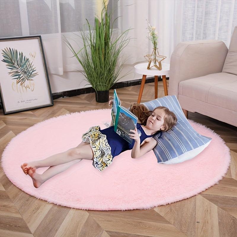 Soft Fluffy Round Rug for Nursery Kids Teens Bedroom Dorm Baby's Room Carpet