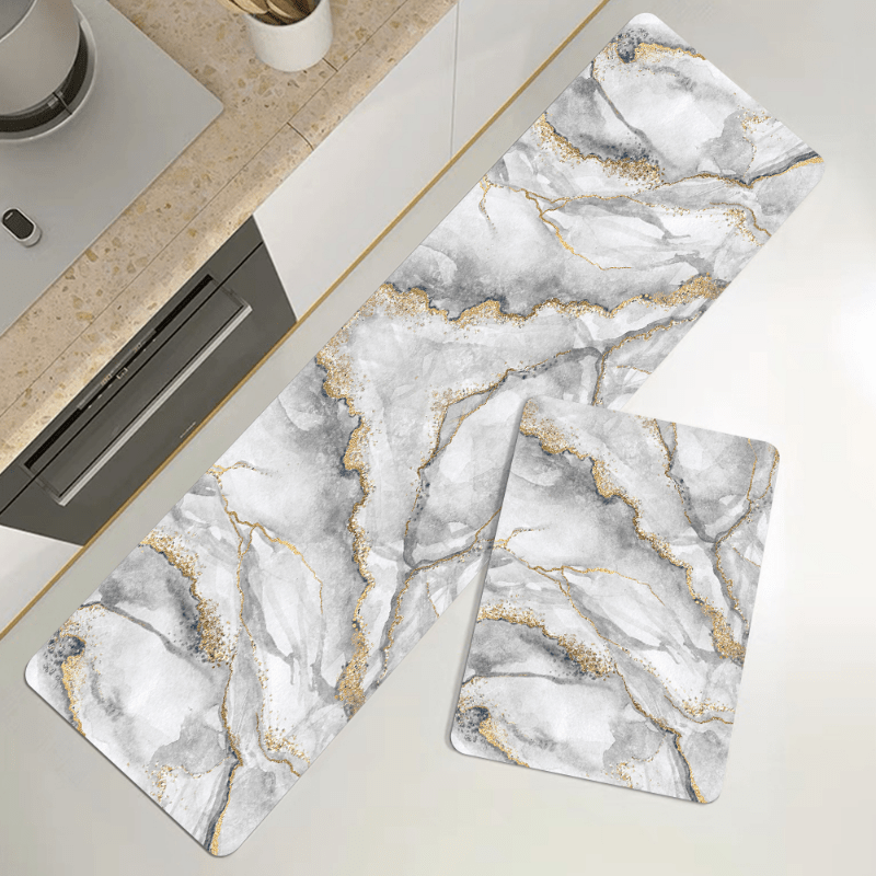 Non Slip Grey Marble Print Sponge Floor Mat