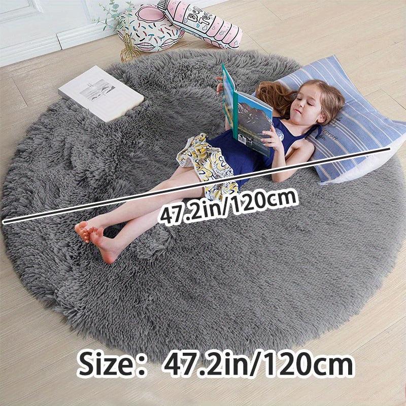 Fluffy Round Rug For Baby Nursery 4'X4' Feet Furry Carpet For Children Kids Room