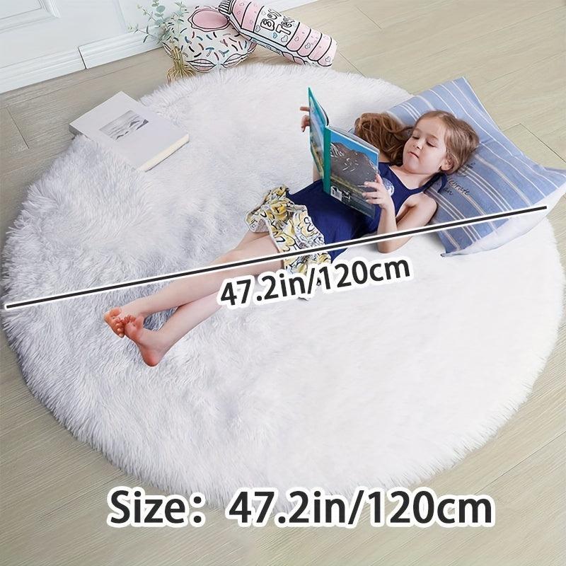 Fluffy Round Rug For Baby Nursery 4'X4' Feet Furry Carpet For Children Kids Room