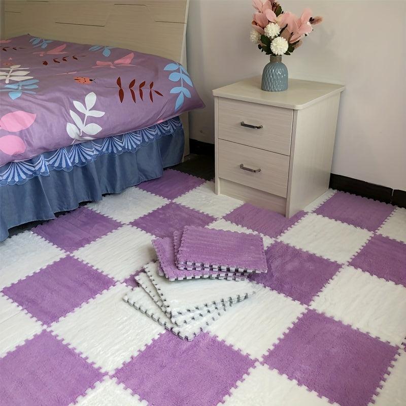 12pcs Plush Puzzle Foam Floor Seat Mat Interlocking Carpet Anti Slip Protection