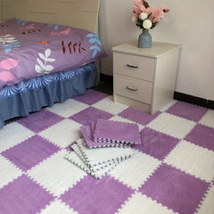 12pcs Plush Puzzle Foam Floor Seat Mat Interlocking Carpet Anti Slip Protection