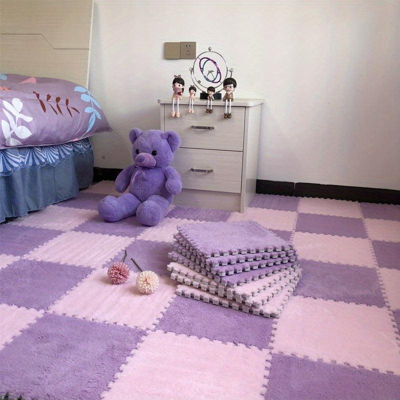 12pcs Plush Puzzle Foam Floor Seat Mat Interlocking Carpet Anti Slip Protection