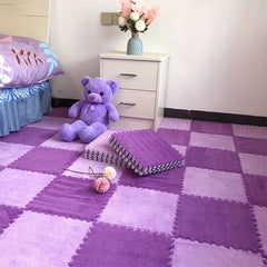 12pcs Plush Puzzle Foam Floor Seat Mat Interlocking Carpet Anti Slip Protection
