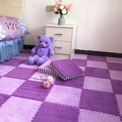 12pcs Plush Puzzle Foam Floor Seat Mat Interlocking Carpet Anti Slip Protection