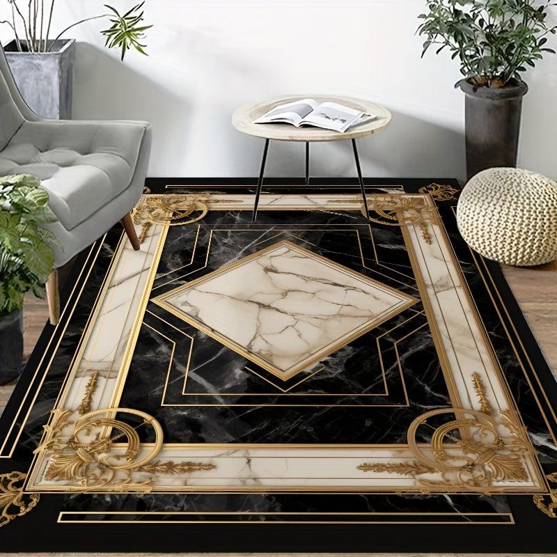 European Style Large Area Rug Golden Home Decoration Soft Velvet Lounge Rug