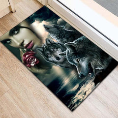 Wolves & Women Art Print Rug 120x60cm, Non-slip Mat