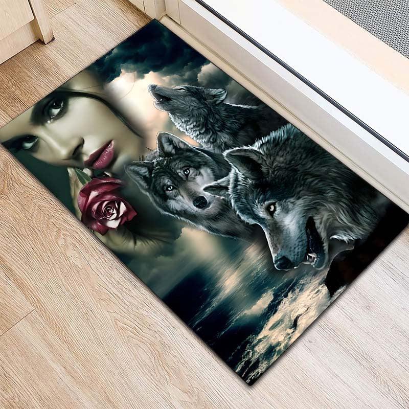 Wolves & Women Art Print Rug 120x60cm, Non-slip Mat