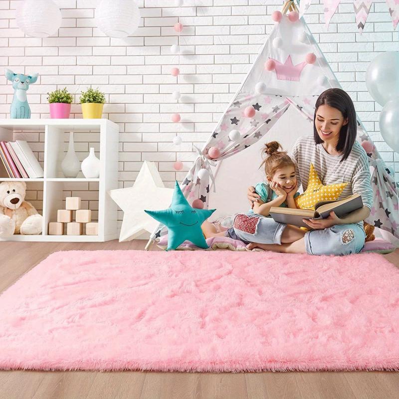 Soft Pink Shag Area Rug for Bedroom Living Room
