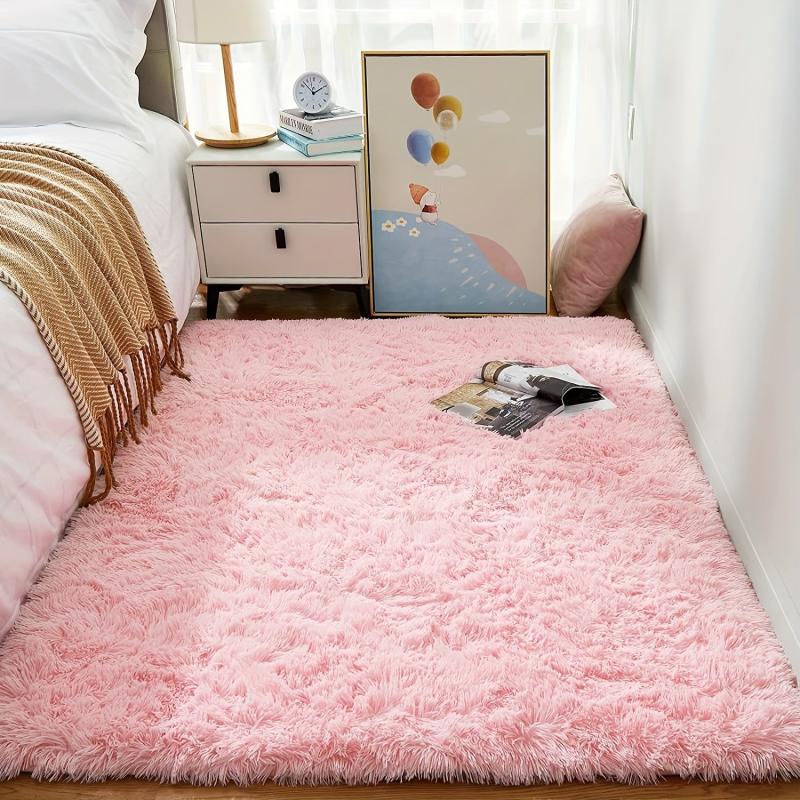 Soft Pink Shag Area Rug for Bedroom Living Room