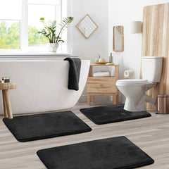 3pcs Memory Foam Bathmat Set Non Slip Bathroom Rug Cozy Toilet Mat Lid Cover Pad