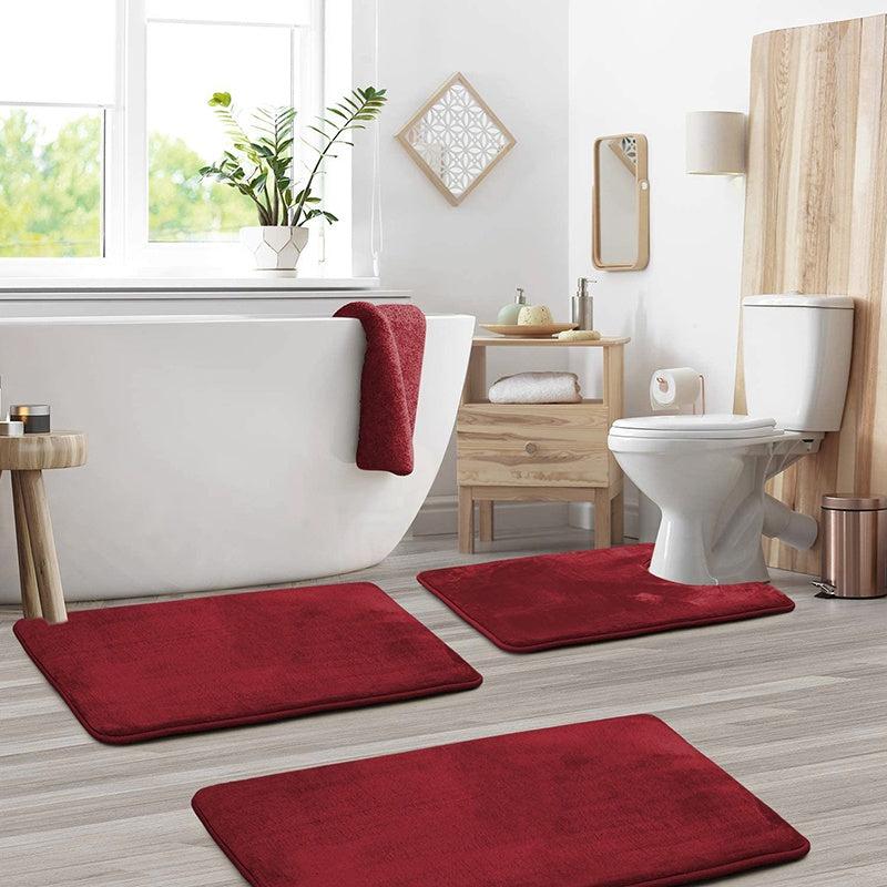 3pcs Memory Foam Bathmat Set Non Slip Bathroom Rug Cozy Toilet Mat Lid Cover Pad