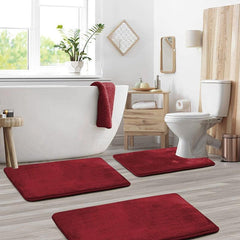 3pcs Memory Foam Bathmat Set Non Slip Bathroom Rug Cozy Toilet Mat Lid Cover Pad