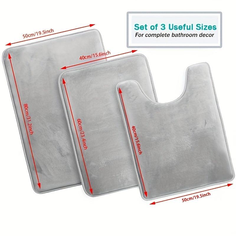 3pcs Memory Foam Bathmat Set Non Slip Bathroom Rug Cozy Toilet Mat Lid Cover Pad