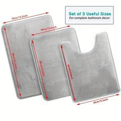 3pcs Memory Foam Bathmat Set Non Slip Bathroom Rug Cozy Toilet Mat Lid Cover Pad