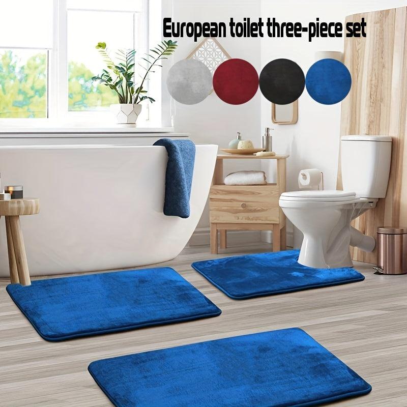 3pcs Memory Foam Bathmat Set Non Slip Bathroom Rug Cozy Toilet Mat Lid Cover Pad