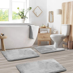 3pcs Memory Foam Bathmat Set Non Slip Bathroom Rug Cozy Toilet Mat Lid Cover Pad