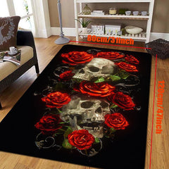 Gothic Rose Skeleton Print Carpet Soft Fluffy Floor Rug Non Slip Washable