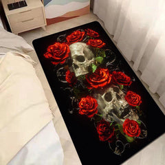 Gothic Rose Skeleton Print Carpet Soft Fluffy Floor Rug Non Slip Washable