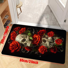 Gothic Rose Skeleton Print Carpet Soft Fluffy Floor Rug Non Slip Washable