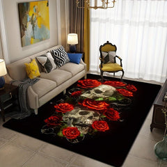 Gothic Rose Skeleton Print Carpet Soft Fluffy Floor Rug Non Slip Washable
