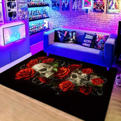 Gothic Rose Skeleton Print Carpet Soft Fluffy Floor Rug Non Slip Washable