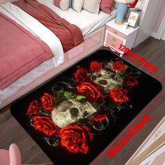 Gothic Rose Skeleton Print Carpet Soft Fluffy Floor Rug Non Slip Washable