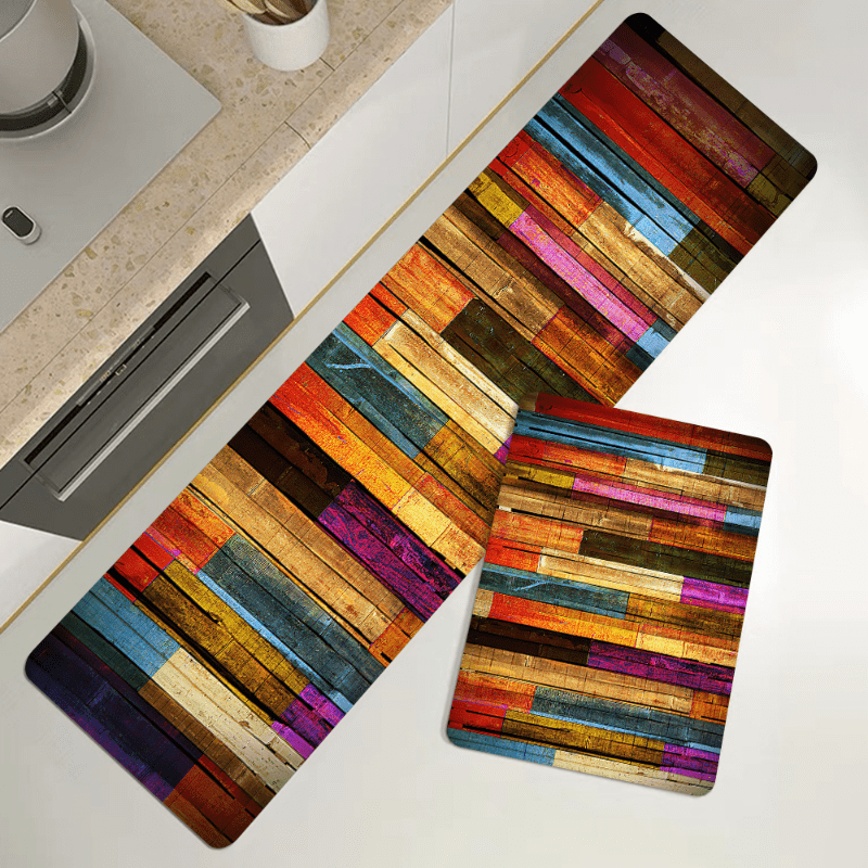 Colorful Geometric Printed Floor Mat - Non-slip Kitchen Rug
