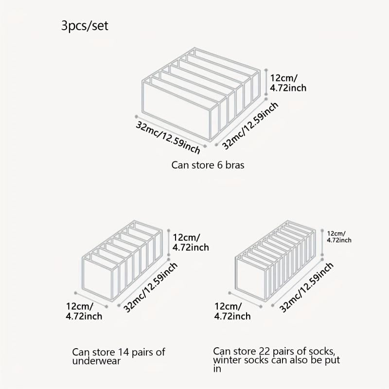 3pcs Fabric Underwear Storage Boxes Clothes Organizer Drawers