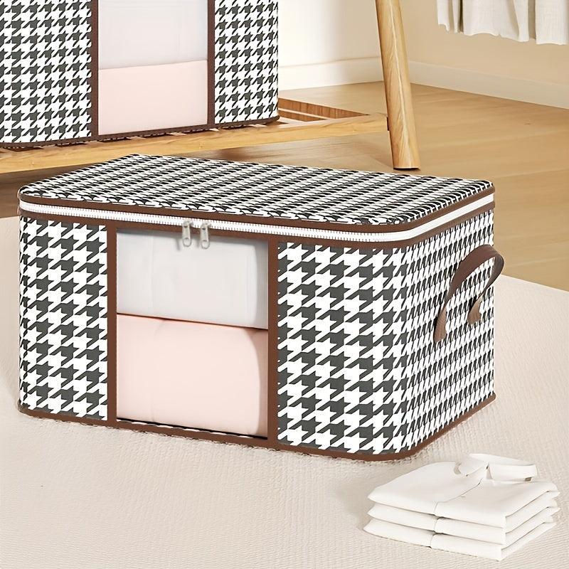 Stylish Houndstooth Storage Box for Clothes Toys Books - Durable Zipper