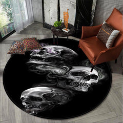 Skull Round Rug Doormat Floor Mat Anti Slip Home Carpet