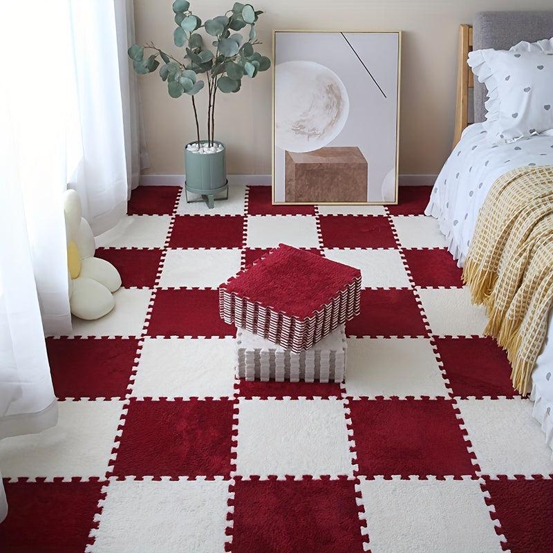 12pcs Plush Puzzle Floor Mat Anti Slip Foam Carpet Bay Window