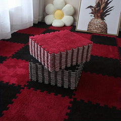 12pcs Plush Puzzle Floor Mat Anti Slip Foam Carpet Bay Window
