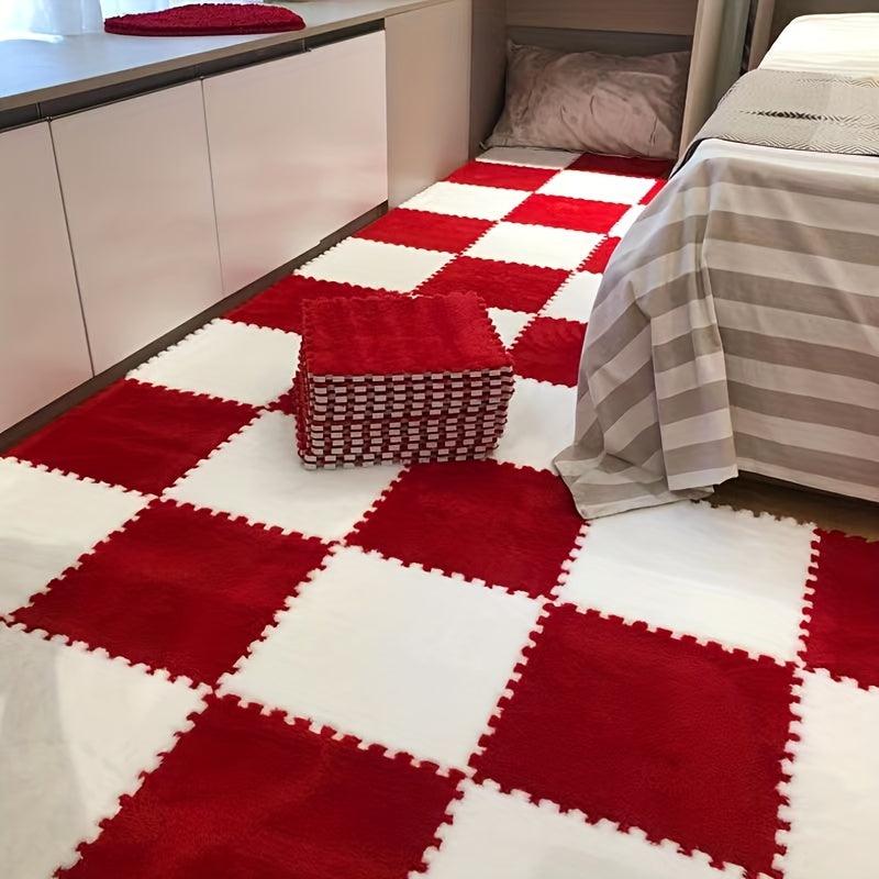 12pcs Plush Puzzle Floor Mat Anti Slip Foam Carpet Bay Window