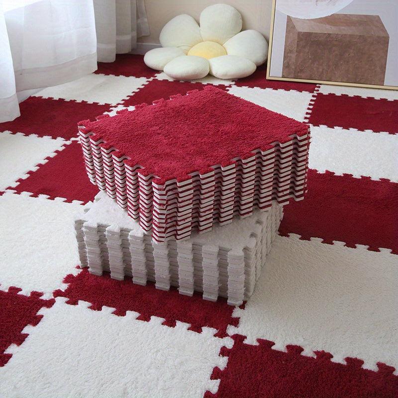 12pcs Plush Puzzle Floor Mat Anti Slip Foam Carpet Bay Window